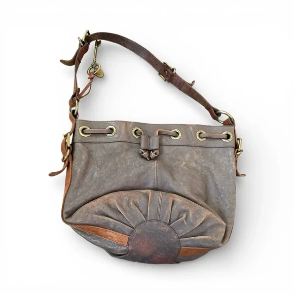 2 Vintage Leather Fossil Tote bags Purses brown & Black - Picture 3 of 9